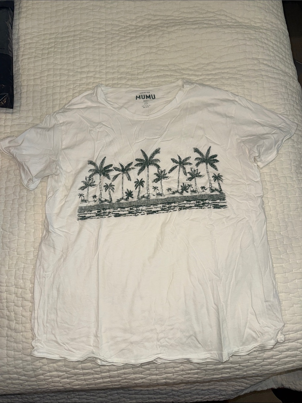 Show Me Your MuMu White Tee with Green Palm Graphic